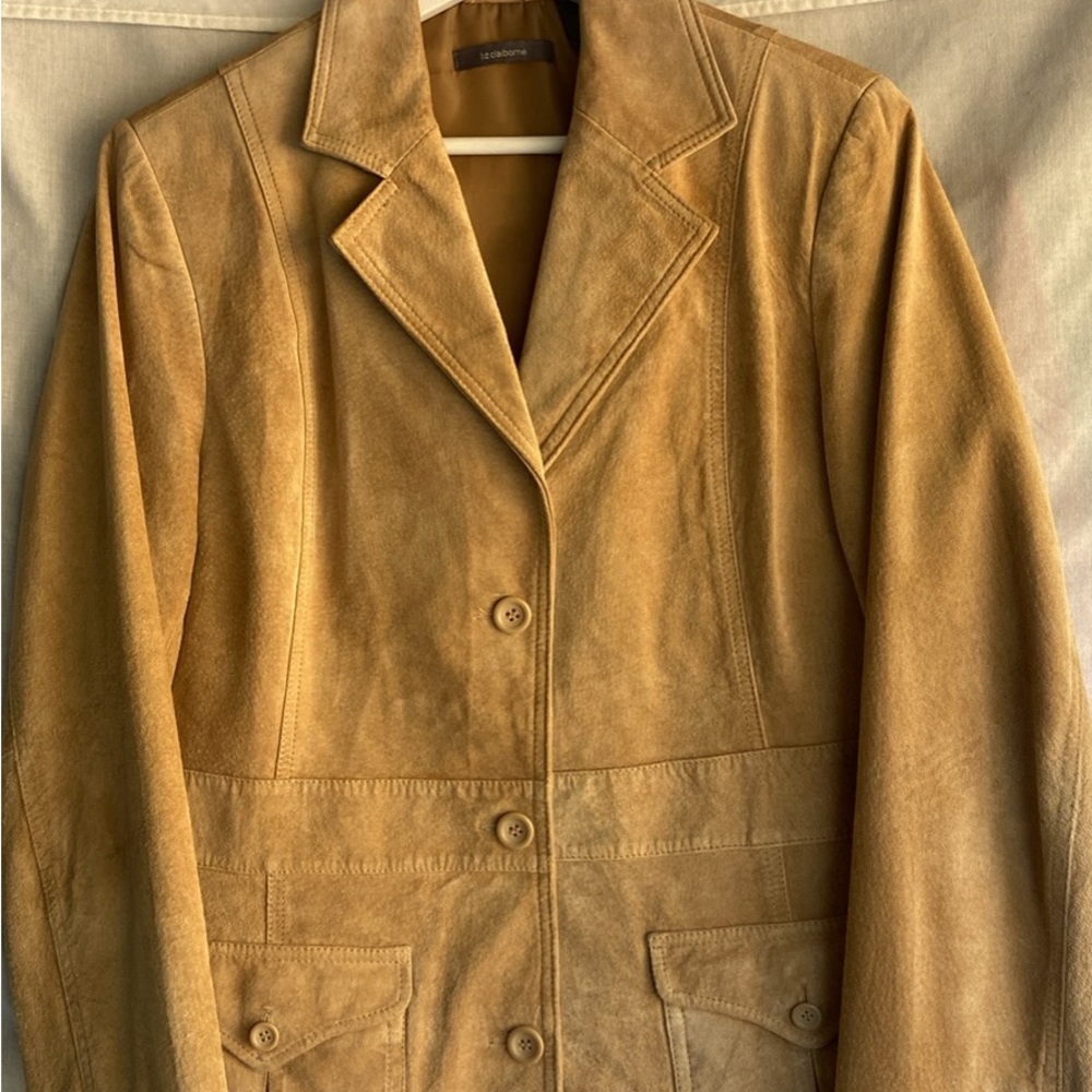 Liz Claiborne Suede Leather Jacket in Camel Brown